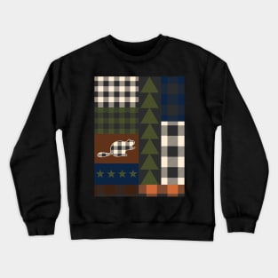 Cozy Christmas Patchwork Aesthetic Quilt Nature Beaver Cabin Pattern Crewneck Sweatshirt